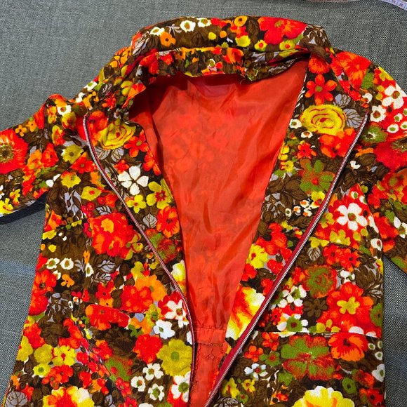 Groovy Floral Velveteen Bold Flower Power Print Lined Mini Dress Size Small - Picture 5 of 13
